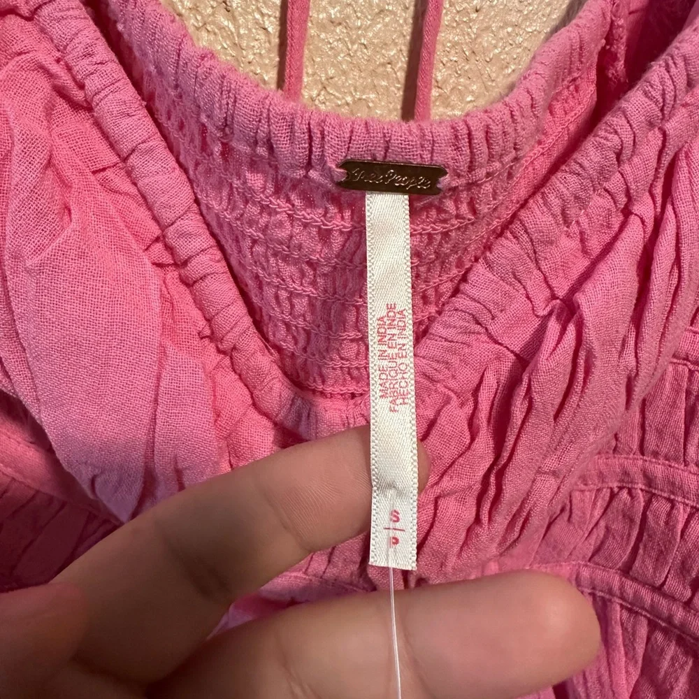 NWT Free People Chloe‎ Top Size Small Ruched Long Sleeve Barbie Pink